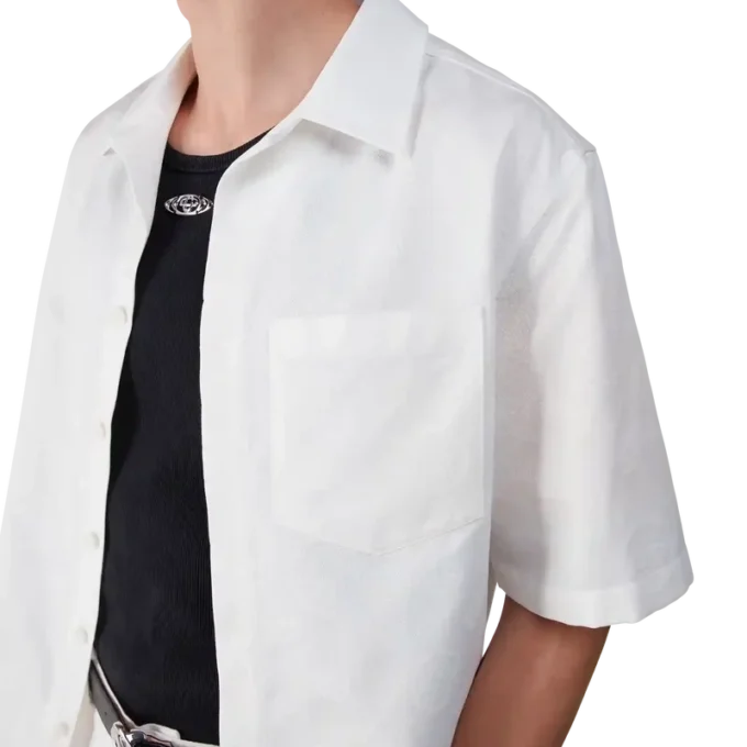 Wit monogram-overhemd met korte mouwen Wit monogram-overhemd met korte mouwen