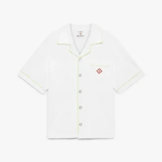 Wit monogram-overhemd met korte mouwen van badstof
