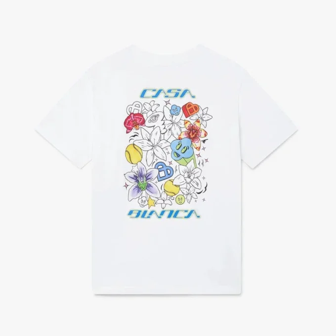 Wit T-shirt met korte mouwen en graffitiprint