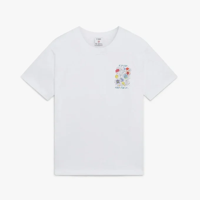 Wit T-shirt met korte mouwen en graffitiprint
