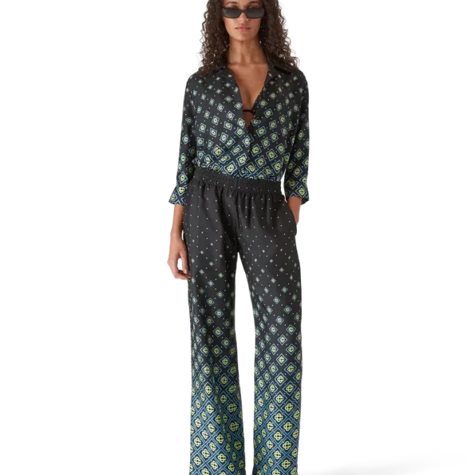 Zijde-broek met monogram in kleurverloop Zijde-broek met monogram in kleurverloop