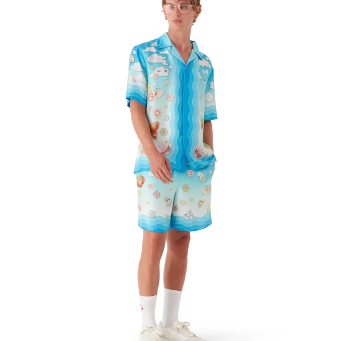 Zijden twill-Shorts met Kawaii-motief