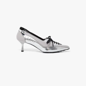 Zilveren leren sneakerpumps met hak