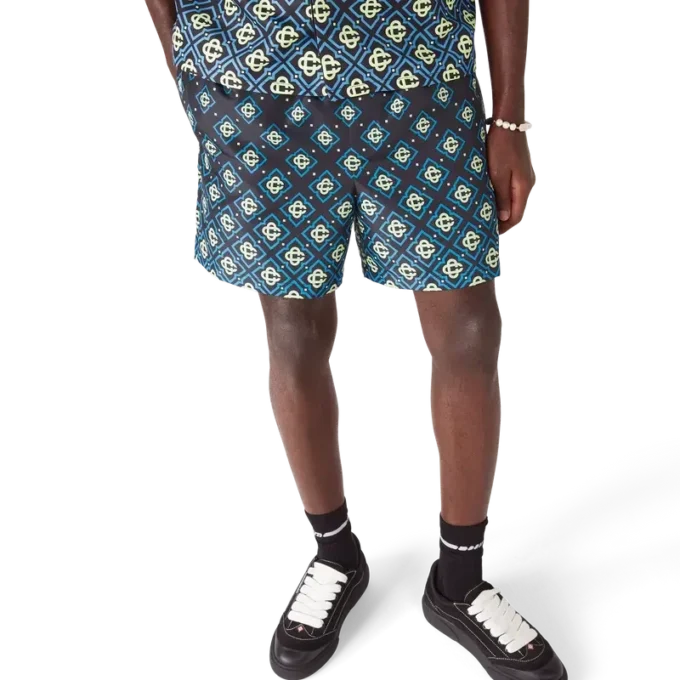 Zwarte swimshort met monogram in kleurverloop Zwarte swimshort met monogram in kleurverloop